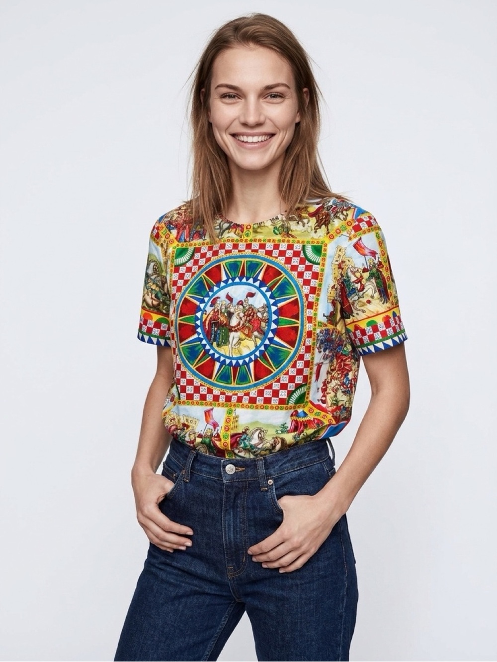 Dolce & Gabbana Multicolor Medallion Print Short Sleeve Top